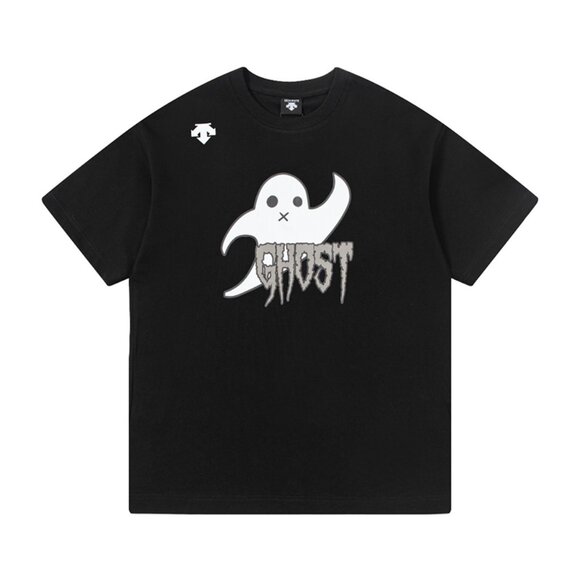 Descente Cute Ghost Letter Print Black Short-Sleeved T-Shirt